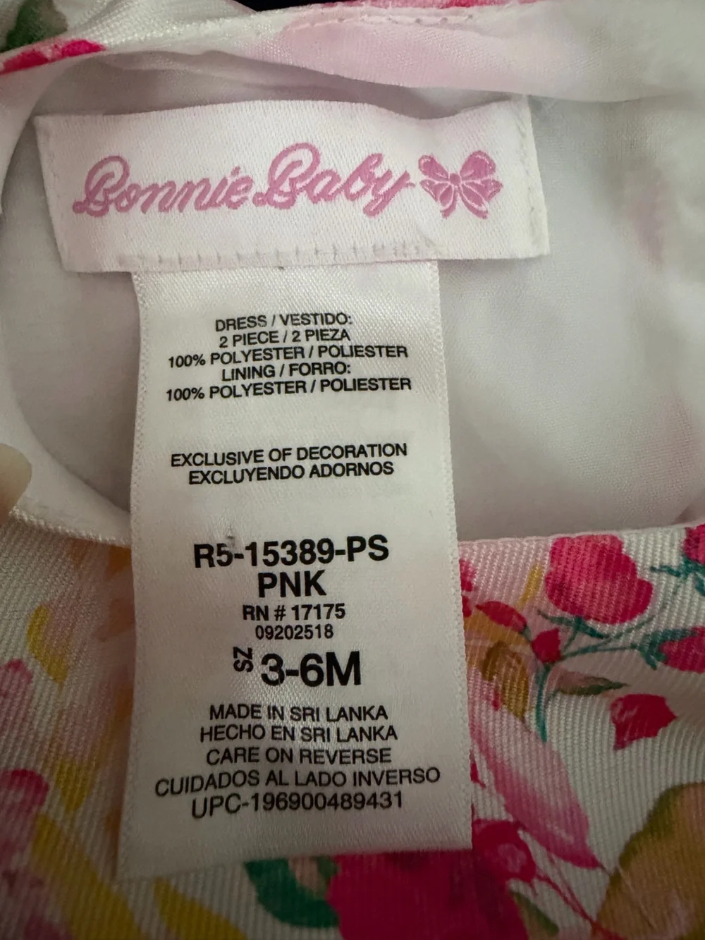 Bonnie Baby Pink Floral Bow Infant Dress- Size 3-6M